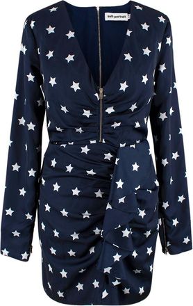 Self Portrait Navy Star Print Ruffle Mini Dress Size XXS