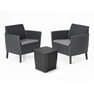 Keter Conjunto 2 Sillones + Mesa Contenedor Con Cojines Salemo Balc&oacute;n Grafito - Keter
