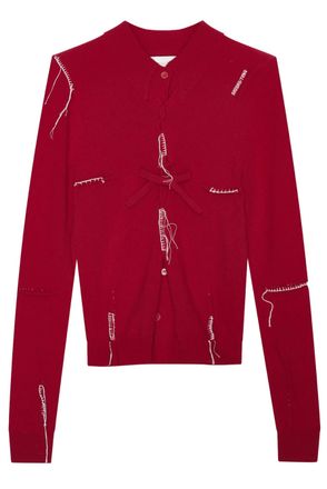 Shushu/Tong Red Pin-Tuck Threadwork Knit Top