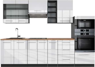 Vicco Mueble De Cocina Fame-line, Blanco Brillo/antracita, 280 Cm, Et Roble