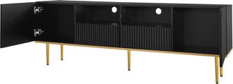 STILVORA Mueble Tv Con 2 Cajones Y 2 Compartimentos, Push-to-open, Detalles Dorados, Moderno, 165&times;36&times;55 Cm, Negro