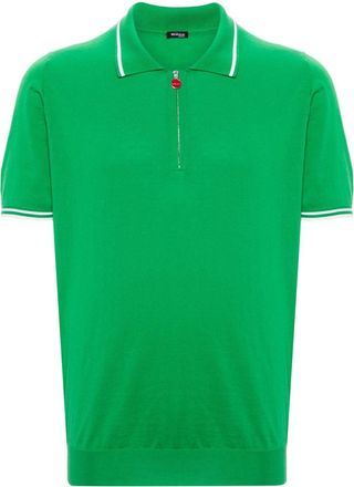 Kiton striped-edge cotton polo shirt - men - Cotton - L - Green
