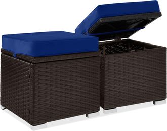 Best Choice Products Set of 2 Wicker Ottomans, Multipurpose Furniture w/ Removable Cushions, Steel Frame