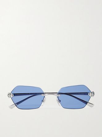 Cartier Occhiali Da Sole In Metallo Argentato Con Montatura Esagonale A Giorno Panth&egrave;re De Cartier - Argento