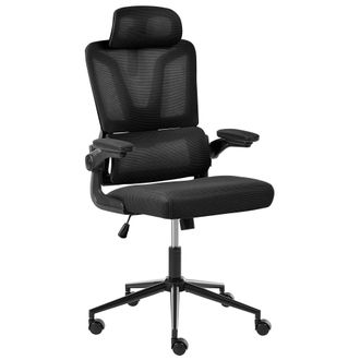 Beliani Silla De Oficina Moderna Asiento De Piel Sint&eacute;tica Respaldo De Malla Altura Giro 360&deg; Reposabrazos Ajustables Inclinaci&oacute;n Negro Kryos