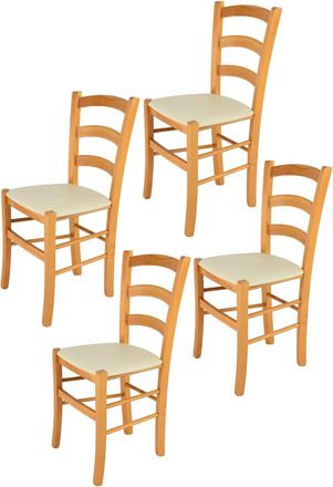 Tommychairs Tommychairs 4 Sillas Venice En Haya Color Miel, Asiento Polipiel Marfil