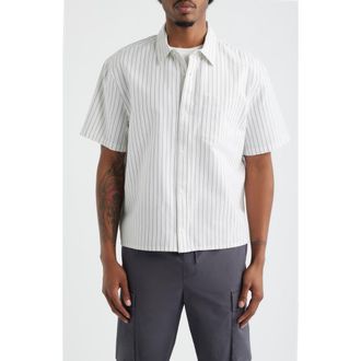 BP. Boxy Crop Oxford Button-Up Shirt in White Dual Stripe at Nordstrom, Size Xx-Large