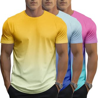 Generic 3 Pack Mens Gradient Color T-Shirt, Short Sleeve Crewneck, Summer Short Sleeved Round Neck Gradient T-Shirt (UK, Alpha, 3XL, Regular, Regular, 3)