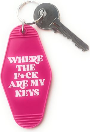 Generic Retro Style Novelty Hotel Motel Key Tag, Hot Pink, Vintage Design Keychain, Hexagonal Shape
