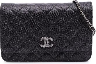 Chanel Borsa a tracolla CC Glitter in pelle di vitello trapuntata con catena 2013-2014 - Nero