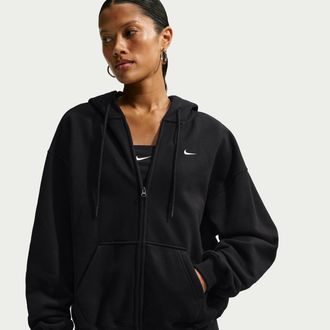 Nike Womens Studio Fleece Medium Weight Oversized Full-Zip Hoodie in Black | IM8084-001