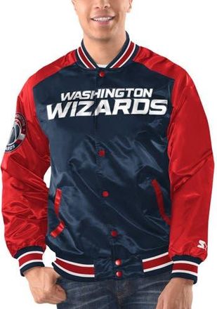 Starter Mens Starter Navy/Red Washington Wizards Renegade Satin Full-Snap Varsity Jacket at Nordstrom, Size X-Large