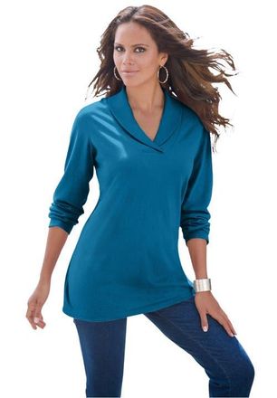 Roaman's Shawl Collar Ultimate Tee in Peacock Teal at Nordstrom, Size Medium