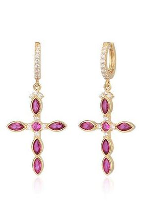 Gabi Rielle 14K Gold Plated Sterling Silver Ruby & CZ Cross Dangle Earrings at Nordstrom Rack