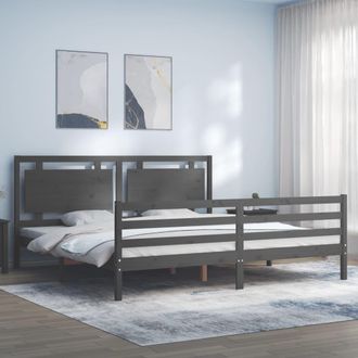 vidaXL Vidaxl - Estructura De Cama Con Cabecero Madera Maciza Gris 200x200 Cm