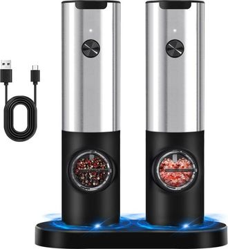 OEM Moulin &Agrave; Poivre - &Eacute;lectrique Rechargeable Usb-c - R&eacute;glage Mouture - Voyant Led - Argent - Abs Acier Inoxydable - 1 Pi&egrave;ce