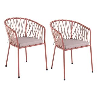 LOLAhome Pack de 2 sillas de jard&iacute;n de acero y cuerda con coj&iacute;n