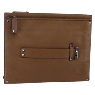 Valentino Pre-owned Leren Clutch - Dames - Pre-owned - Bruin - Maat: ONE Size Leer