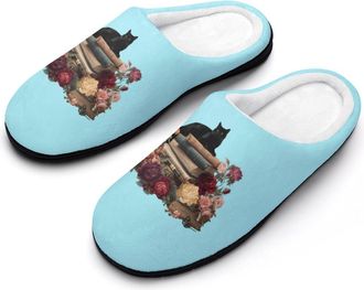 Generic Black Cat Books Rose Mens Slippers Comfortable And Non-slip Cotton Slipper Shoe for House