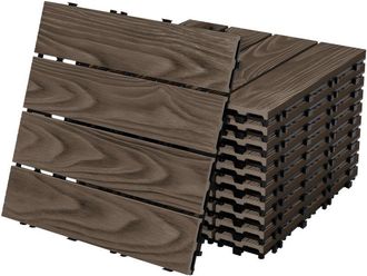 ML Design Ecd Germany Baldosas De Patio Wpc De 30x30 Cm 11 Piezas Para 1m&sup2; Aparencia De Madera Marr&oacute;n Oscuro Con Sistema De Drenaje E Instalaci&oacute;n Mediante Clic,