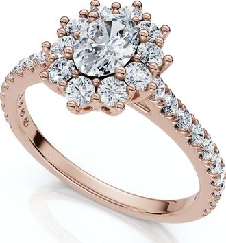 Pompeii3 1Ct TW Oval Halo Diamond Engagement Ring 14k Gold or Platinum Lab Grown