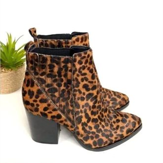 Marc Fisher Alva Leopard Print Calf Hair Booties In Tan Brown