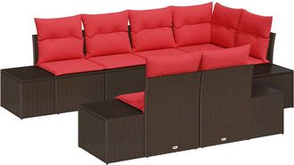vidaXL Conjunto De Sof&aacute; De Jard&iacute;n 7 Uds. Marr&oacute;n Rat&aacute;n Sint&eacute;tico Vidaxl