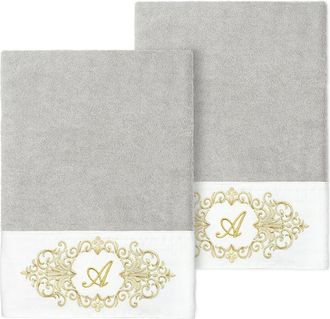Linum Home Textiles Set Of Two 100% Turkish Cotton Monogram Embellished Bath Towels
