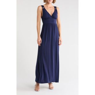 Loveappella Empire Waist Jersey Maxi Dress in Navy at Nordstrom Rack, Size X-Large