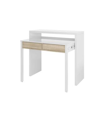 F.R.S. Frs - Escritorio Desplazable Tyrion En Blanco Y Roble, 87,5 Cm(alto)98,5 Cm(ancho)36/66 Cm(fondo)