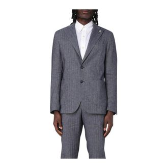 Manuel Ritz Blazers, male, Blue, Size: 3XL Blue Linen Suit Jacket