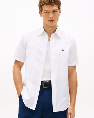Tommy Hilfiger Mens Short Sleeve Shirt in White Cotton - Size X-Large