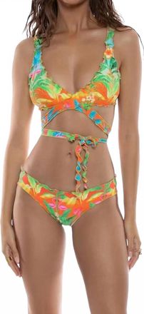 Luli Fama Wavy Luxe Stitch Criss Cross Wrap Top In Multi