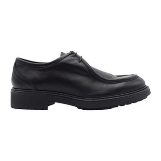 Exton Zwarte Leren Casual Schoenen Ronde Neus - Heren - Veterschoenen - Zwart - 42 EU - Leer - Schoenen