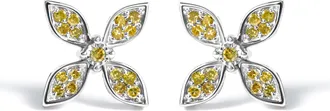House of Brilliance Sterling Silver Yellow Treated Diamond Accent Floral Stud Earrings