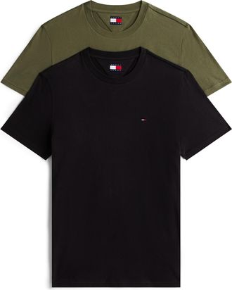 Tommy Jeans Rundhalsshirt TOMMY JEANS TJM XSLIM 2PACK JERSEY TEE EXT, Herren, Gr. XXL, schwarz, dunkelgr&uuml;nery, Single Jersey, Obermaterial: 100% Baumwolle, slim f