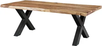 Massivmoebel24 Freeform 5 Tavolo Da Pranzo In Legno Di Sheesham - Sabbiato Natur / Gambe In Ferro X Antracite Lucido 240x100