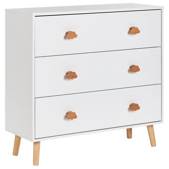 Beliani C&oacute;moda 3 Cajones Mdf Madera De Pino Patas Asas En Forma De Nube Habitaci&oacute;n Infantil Almacenaje Blanco Cloudy