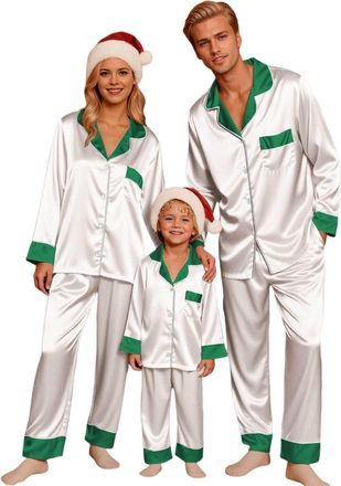 Generic Family Christmas Pajamas Matching Sets Silk Satin Xmas Sleepwear Cute Funny Holiday Pjs Sets Matching Christmas Pjs for Family Xmas Pajamas for Couple