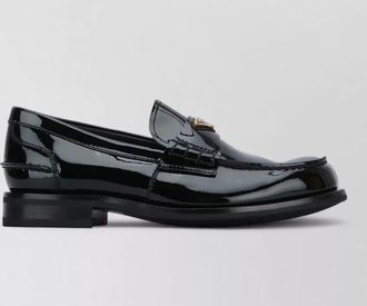 Prada loafers round toe patent gold tone hardware