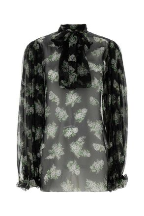 Dolce & Gabbana Black Mock Collar Floral Print Top
