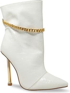 Chase + Chloe by Intouch Footwear Chain Embellished Stiletto Heel Bootie in White Croc at Nordstrom Rack, Size 6.5