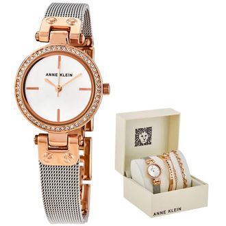 Anne Klein Silver Dial Two-tone Ladies Watch and Jewelry Set AK/3425RTST