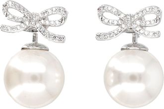 Self Portrait Silver Crystal Bow Pearl Earrings