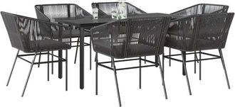 vidaXL Set De Comedor De Jard&iacute;n 7 Piezas Cojines Rat&aacute;n Sint&eacute;tico Negro Vidaxl