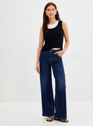 Contemporaine Womens Medium-indigo stretch jean Fit: Wide leg, high rise