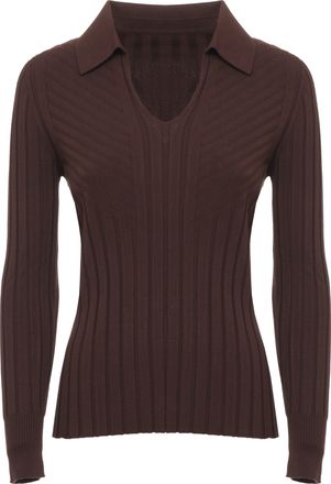 D.exterior Brown Ribbed V-Neck Viscose Sweater