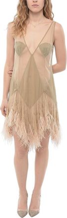 The Attico Beige Embellished V Neck Mini Dress