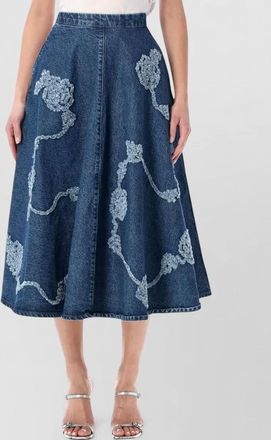 Rotate denim floral appliqu&eacute; a-line midi skirt