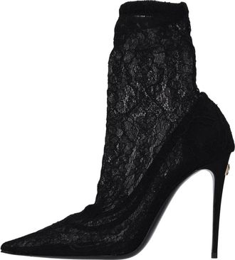 Dolce & Gabbana Schoenen, Dames, Zwart, 38 1/2 EU, Tule, Stretch Tulle Enkellaarsjes